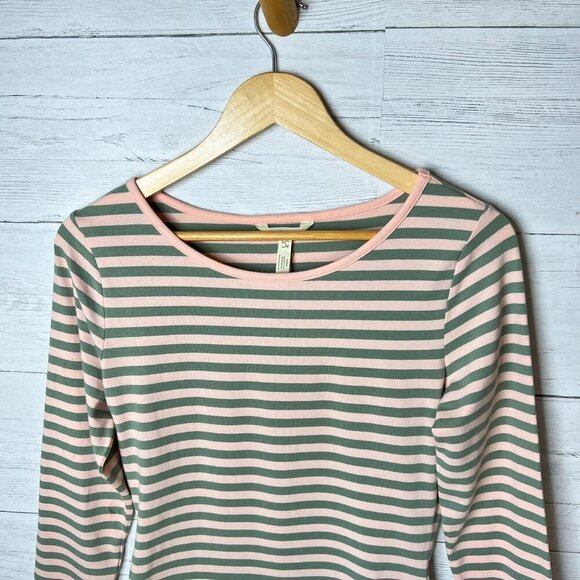 Matilda Jane Top Womens Size Small Pink & Olive Green Striped Blouse Stretch - Picture 9 of 16